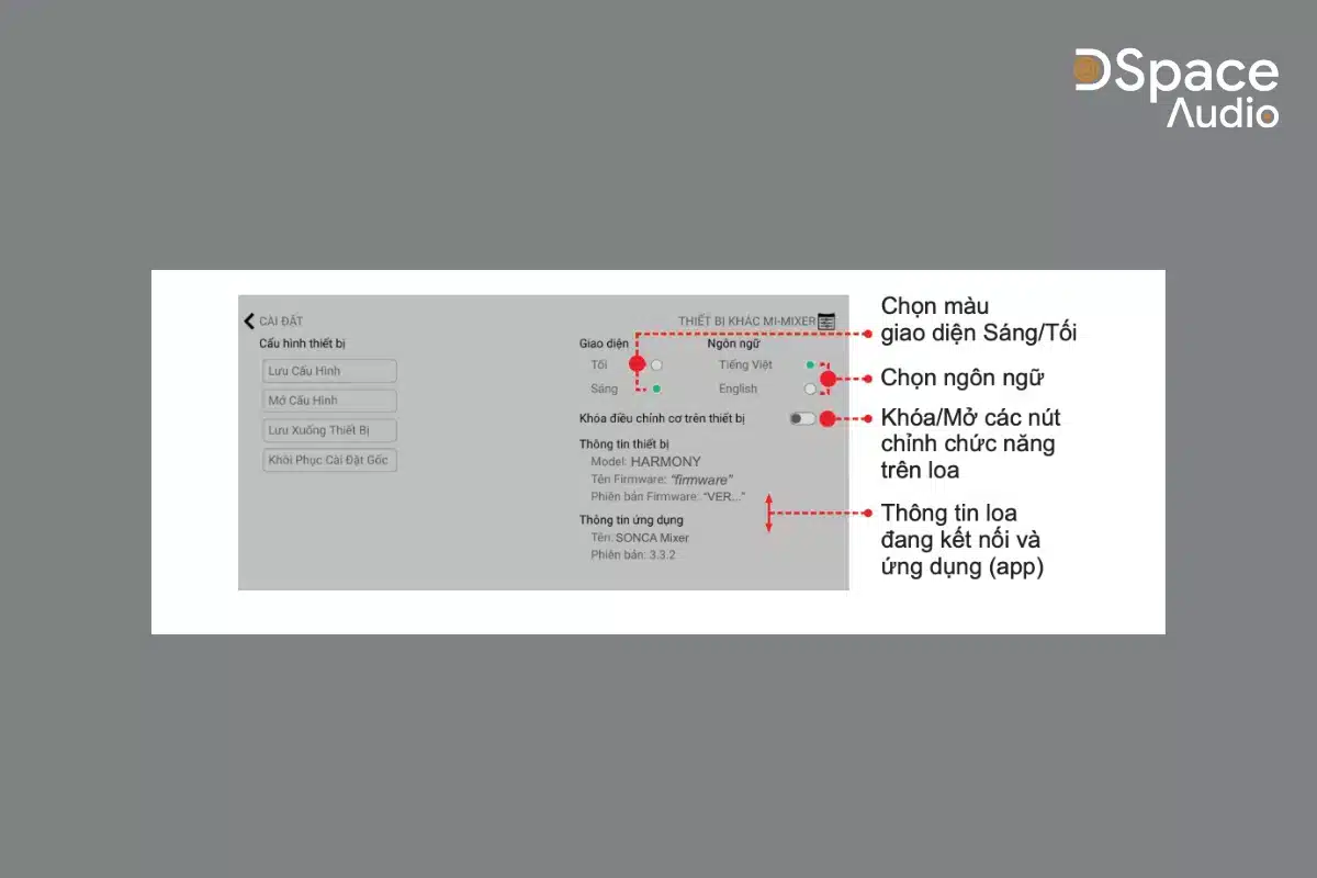 cài đặt cho ứng dụng